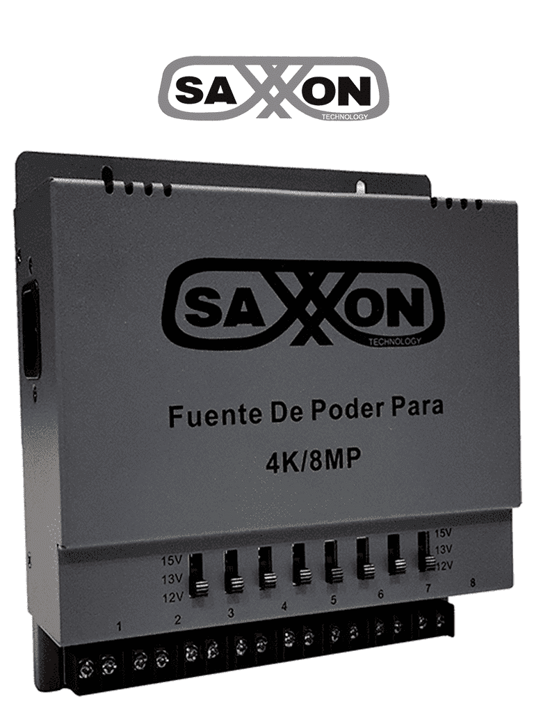 SAXXON ENERGIA PSU1208A-4K - Fuente de poder Regulable Metálica/ Conexión de Hasta 8 Canales/ Voltaje de Ajuste 12V 13V o 15V cc/ Salida de Hasta 8 Amp en los 8 Canales Máximo 1 Amp por canal/ Instalación en Pared SAXXON ENERGIA PSU1208A-4K - Fuente de poder Regulable Metálica/ Conexión de Hasta 8 Canales/ Voltaje de Ajuste 12V 13V o 15V cc/ Salida de Hasta 8 Amp en los 8 Canales Máximo 1 Amp por canal/ Instalación en Pared